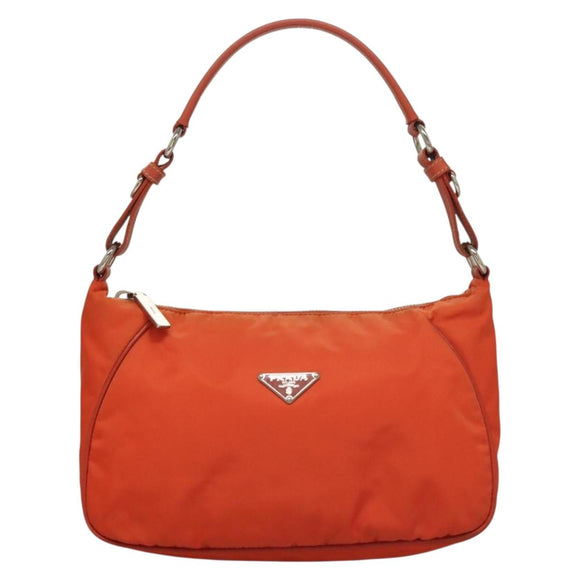 PRADA Shoulder Bag Nylon Orange Silver Auth 132897V
