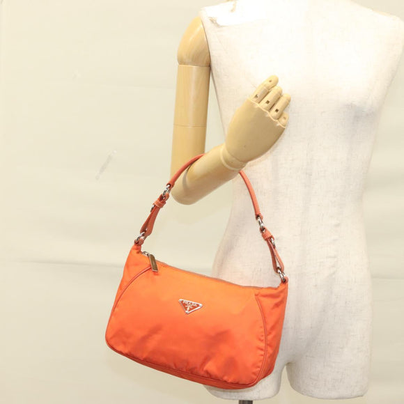 PRADA Shoulder Bag Nylon Orange Silver Auth 132897V