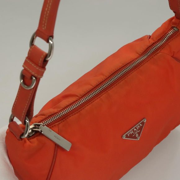 PRADA Shoulder Bag Nylon Orange Silver Auth 132897V