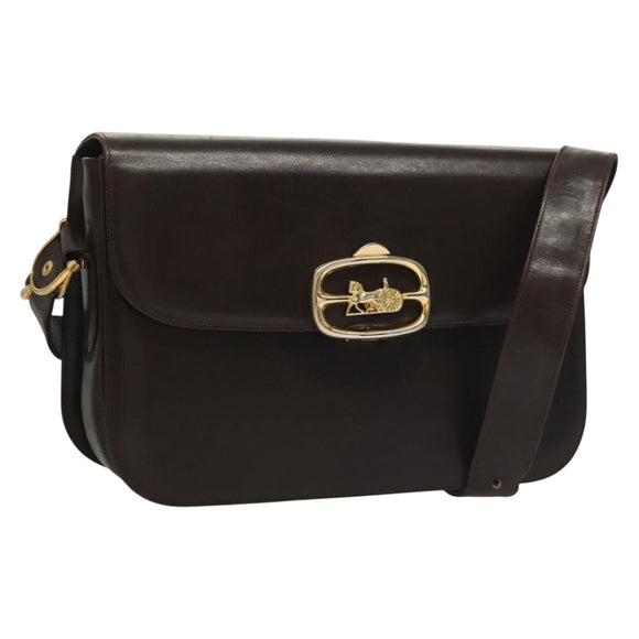 CELINE Shoulder Bag Leather Brown Gold Auth 132899