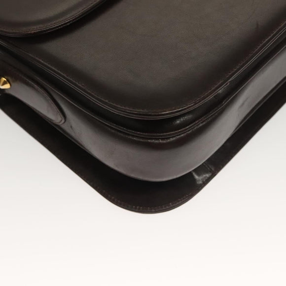 CELINE Shoulder Bag Leather Brown Gold Auth 132899