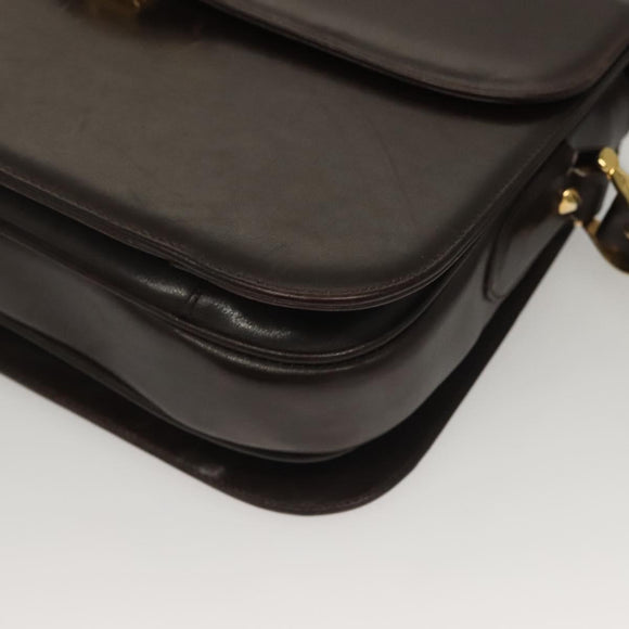 CELINE Shoulder Bag Leather Brown Gold Auth 132899