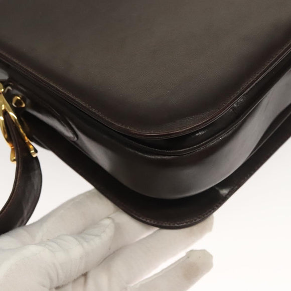 CELINE Shoulder Bag Leather Brown Gold Auth 132899