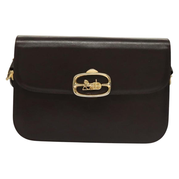 CELINE Shoulder Bag Leather Brown Gold Auth 132899