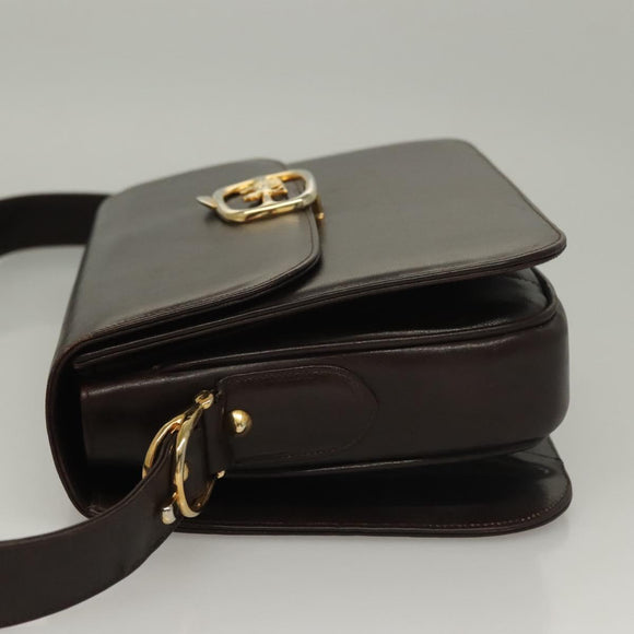 CELINE Shoulder Bag Leather Brown Gold Auth 132899