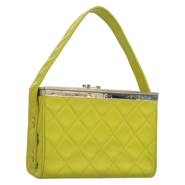 CHANEL Matelasse Hand Bag Lamb Skin Silver Yellow Green CC Auth 132923V