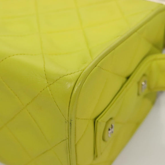 CHANEL Matelasse Hand Bag Lamb Skin Silver Yellow Green CC Auth 132923V