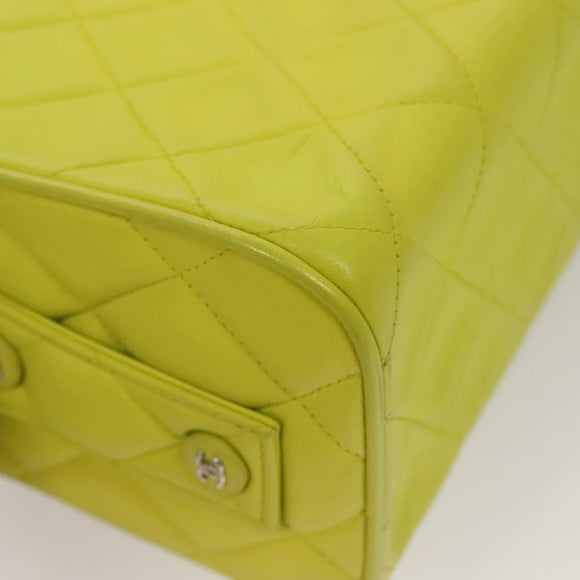 CHANEL Matelasse Hand Bag Lamb Skin Silver Yellow Green CC Auth 132923V