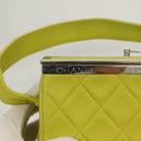 CHANEL Matelasse Hand Bag Lamb Skin Silver Yellow Green CC Auth 132923V-17