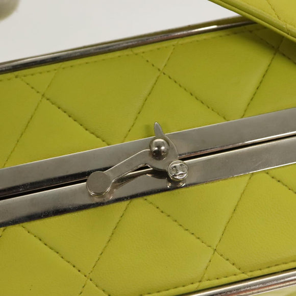 CHANEL Matelasse Hand Bag Lamb Skin Silver Yellow Green CC Auth 132923V