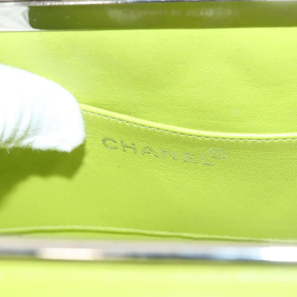 CHANEL Matelasse Hand Bag Lamb Skin Silver Yellow Green CC Auth 132923V