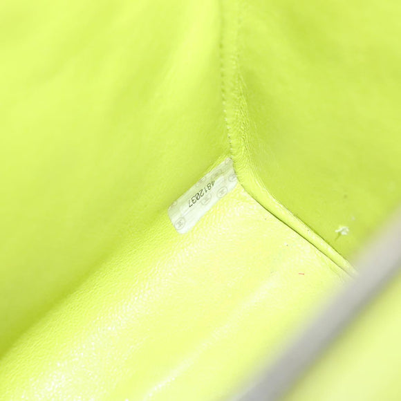 CHANEL Matelasse Hand Bag Lamb Skin Silver Yellow Green CC Auth 132923V