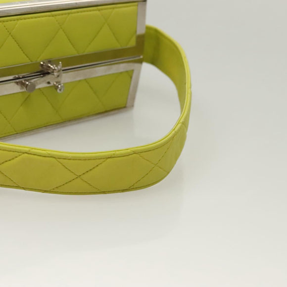CHANEL Matelasse Hand Bag Lamb Skin Silver Yellow Green CC Auth 132923V