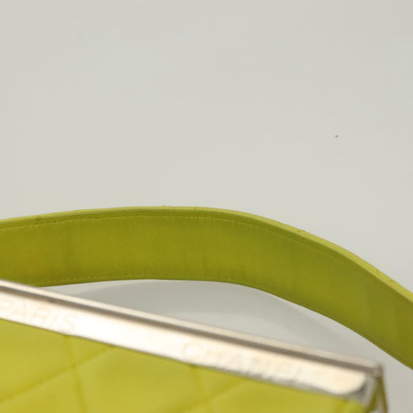 CHANEL Matelasse Hand Bag Lamb Skin Silver Yellow Green CC Auth 132923V