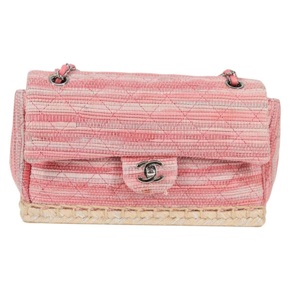 CHANEL Chain Matelasse Shoulder Bag Leather Pink CC Auth 132925V