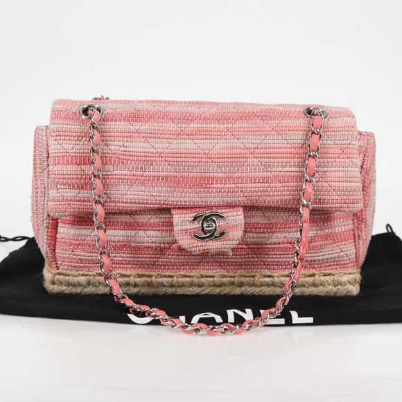 CHANEL Chain Matelasse Shoulder Bag Leather Pink CC Auth 132925V