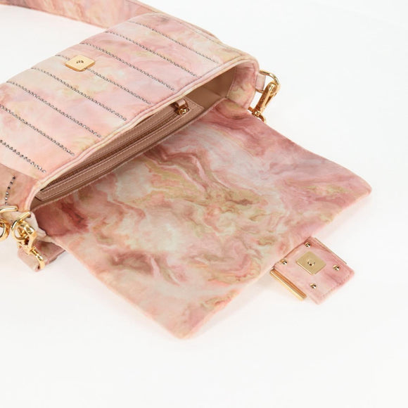 FENDI Holiday Edition Mamma Baguette Bag Velor 2way Pink Gold Auth 132928M