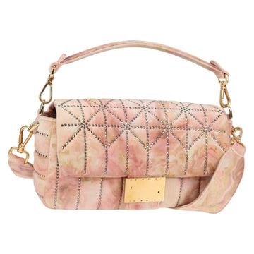 FENDI Holiday Edition Mamma Baguette Bag Velor 2way Pink Gold Auth 132928SAM