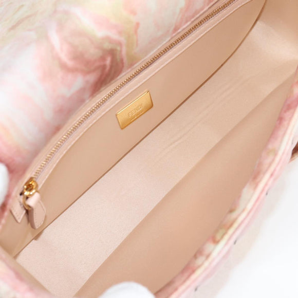 FENDI Holiday Edition Mamma Baguette Bag Velor 2way Pink Gold Auth 132928M