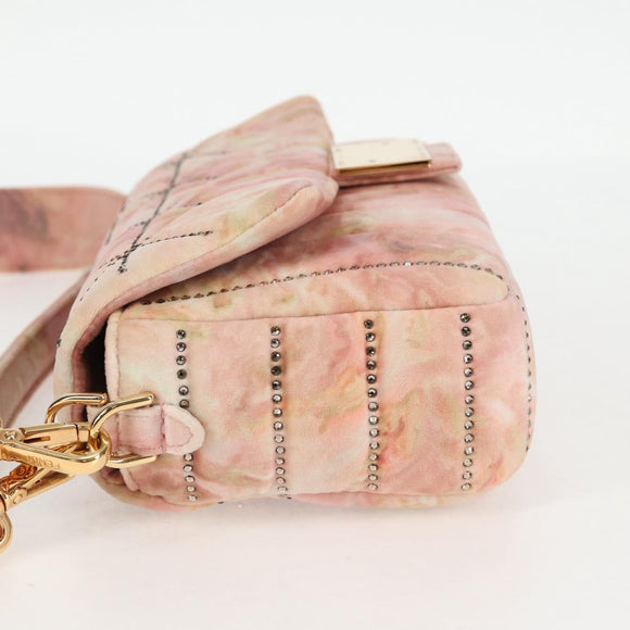 FENDI Holiday Edition Mamma Baguette Bag Velor 2way Pink Gold Auth 132928M
