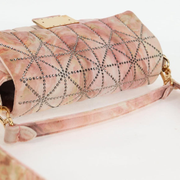 FENDI Holiday Edition Mamma Baguette Bag Velor 2way Pink Gold Auth 132928M