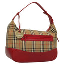 BURBERRY Nova Check Shoulder Bag Canvas Leather Beige Red gold Auth 132941-1