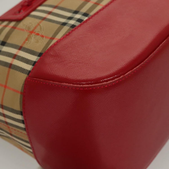 BURBERRY Nova Check Shoulder Bag Canvas Leather Beige Red gold Auth 132941