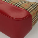 BURBERRY Nova Check Shoulder Bag Canvas Leather Beige Red gold Auth 132941-10