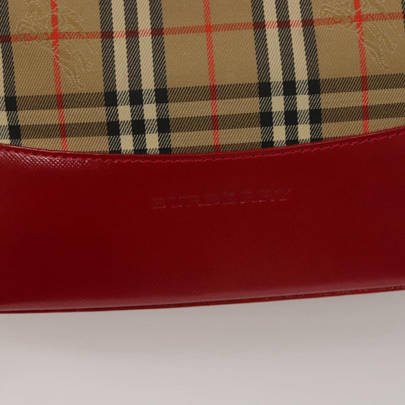 BURBERRY Nova Check Shoulder Bag Canvas Leather Beige Red gold Auth 132941