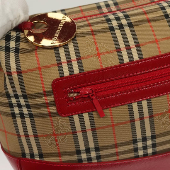 BURBERRY Nova Check Shoulder Bag Canvas Leather Beige Red gold Auth 132941