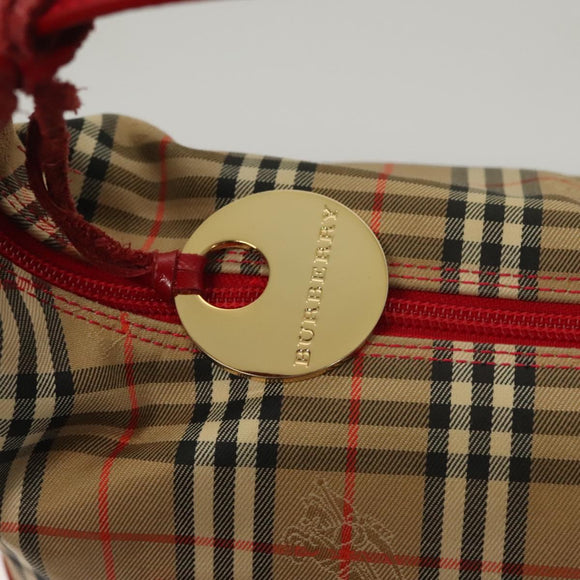 BURBERRY Nova Check Shoulder Bag Canvas Leather Beige Red gold Auth 132941