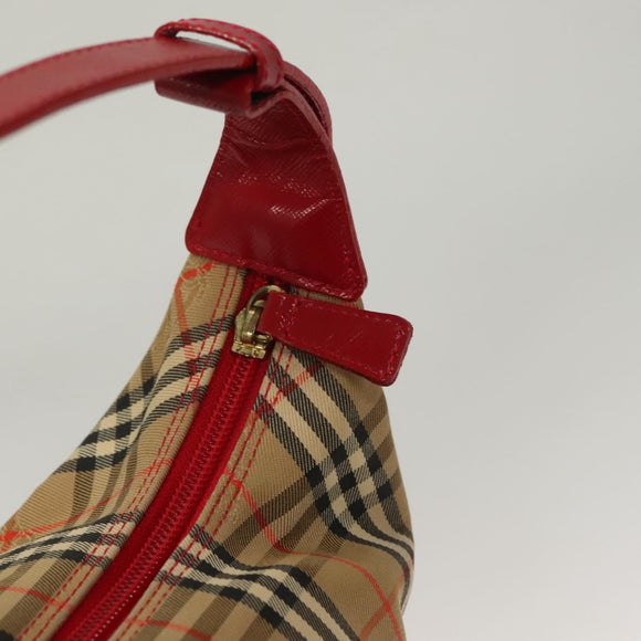 BURBERRY Nova Check Shoulder Bag Canvas Leather Beige Red gold Auth 132941