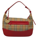 BURBERRY Nova Check Shoulder Bag Canvas Leather Beige Red gold Auth 132941-13