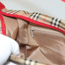 BURBERRY Nova Check Shoulder Bag Canvas Leather Beige Red gold Auth 132941-22