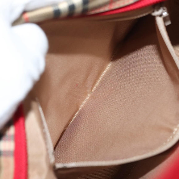 BURBERRY Nova Check Shoulder Bag Canvas Leather Beige Red gold Auth 132941