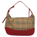 BURBERRY Nova Check Shoulder Bag Canvas Leather Beige Red gold Auth 132941-2