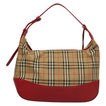 BURBERRY Nova Check Shoulder Bag Canvas Leather Beige Red gold Auth 132941 - 0