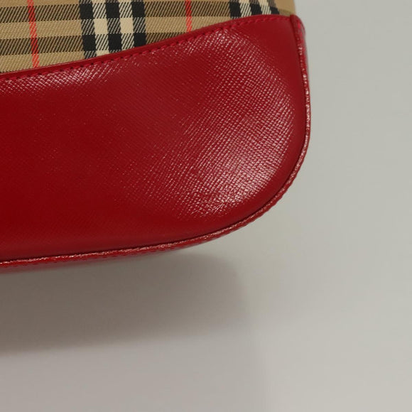 BURBERRY Nova Check Shoulder Bag Canvas Leather Beige Red gold Auth 132941