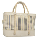 BURBERRY Hand Bag Canvas Leather Ivory Silver Auth 132943-1
