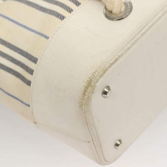 BURBERRY Hand Bag Canvas Leather Ivory Silver Auth 132943