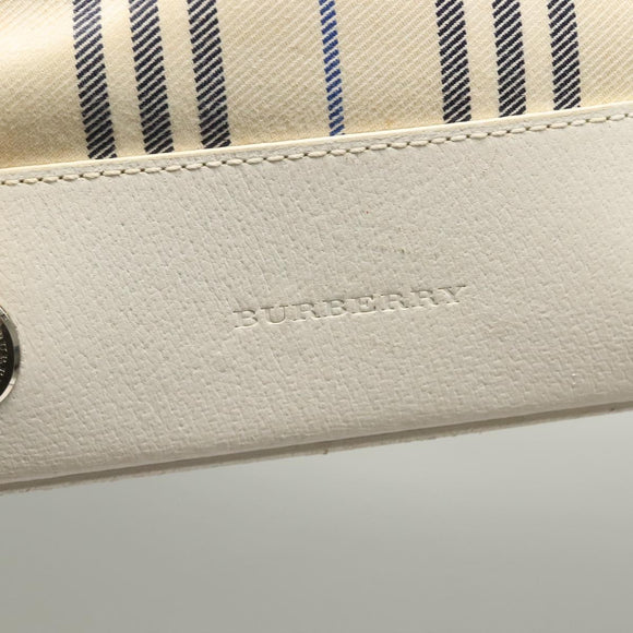 BURBERRY Hand Bag Canvas Leather Ivory Silver Auth 132943