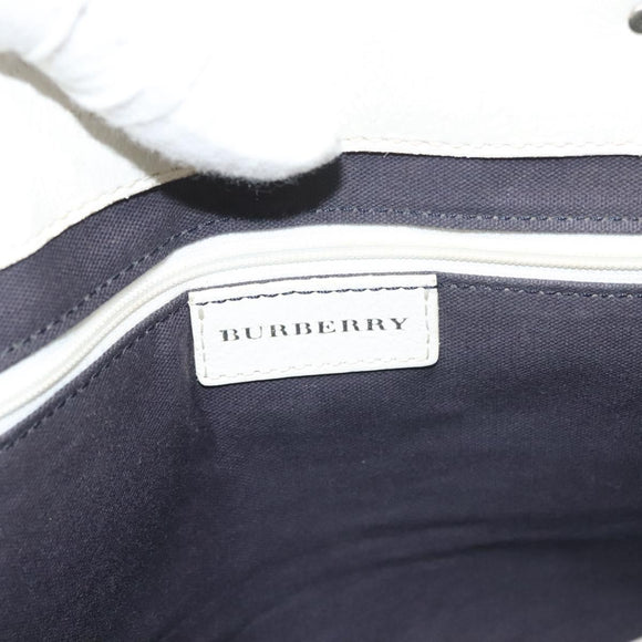 BURBERRY Hand Bag Canvas Leather Ivory Silver Auth 132943
