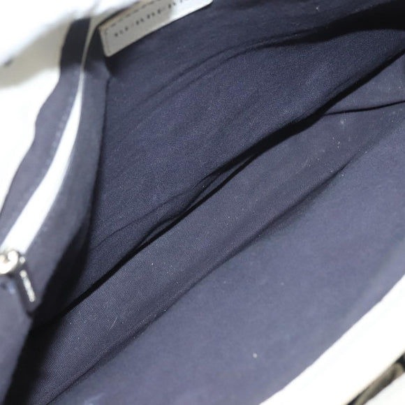 BURBERRY Hand Bag Canvas Leather Ivory Silver Auth 132943