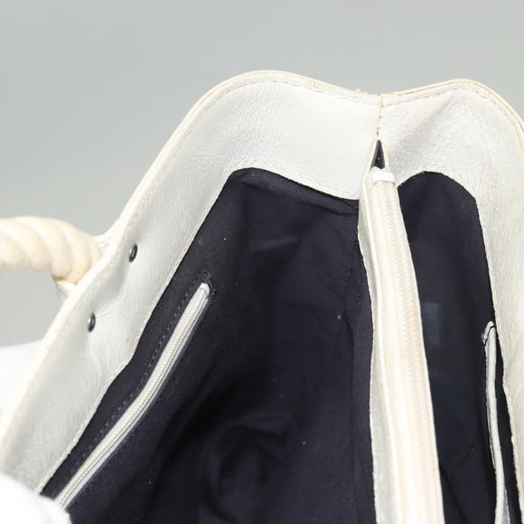 BURBERRY Hand Bag Canvas Leather Ivory Silver Auth 132943