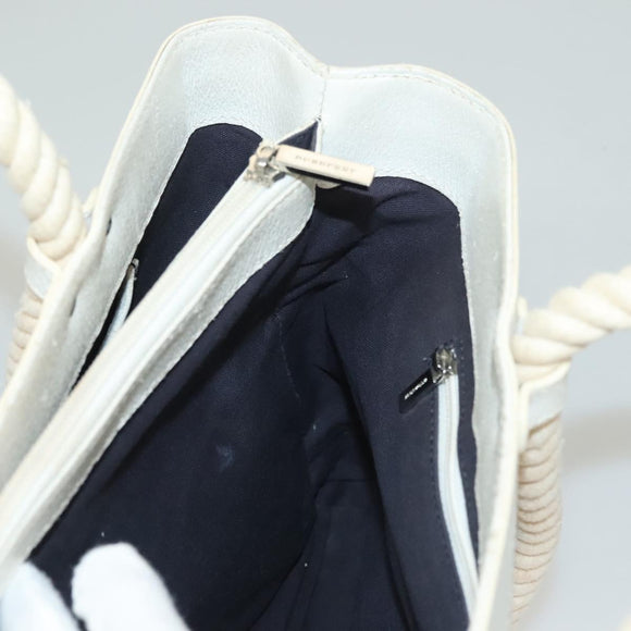 BURBERRY Hand Bag Canvas Leather Ivory Silver Auth 132943