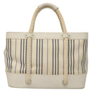 BURBERRY Hand Bag Canvas Leather Ivory Silver Auth 132943-2