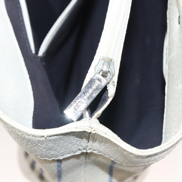 BURBERRY Hand Bag Canvas Leather Ivory Silver Auth 132943