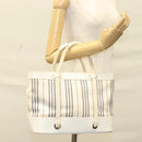 BURBERRY Hand Bag Canvas Leather Ivory Silver Auth 132943-25