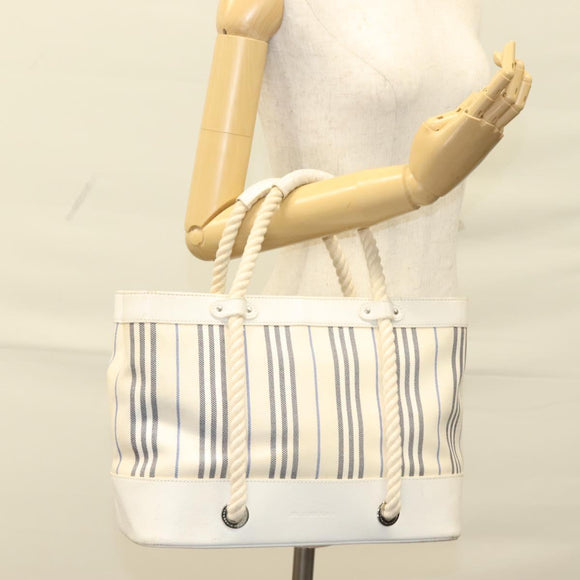 BURBERRY Hand Bag Canvas Leather Ivory Silver Auth 132943
