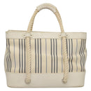 BURBERRY Hand Bag Canvas Leather Ivory Silver Auth 132943-3